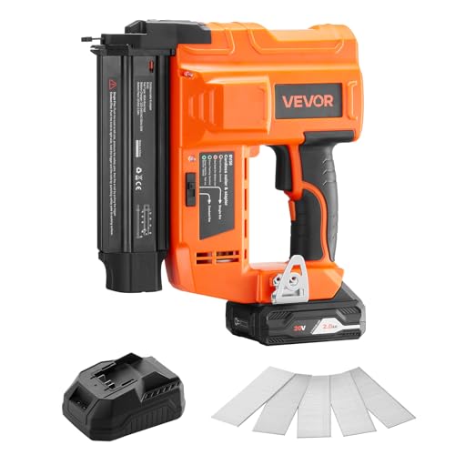 VEVOR Cordless Brad Nailer, 18 Gauge, 20V Battery Powered Nail Gun, with 500 pcs Nails, 2.0 Ah Li-ion Battery and Charger, Adjustable Nailing Depth, for Home Improvement, Woodworking, DIY Project by VEVOR - Used condition - US$86.43