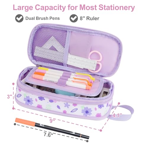 Image of Cute Kids Pencil Case - Girls Pen Pouch Large School Organizer | Pen Bag & Smooth Zipper, Multi-Slot Storage, Mesh Pocket, 900D Water Resistent, Giftable School Supplies, Purple Unicorn