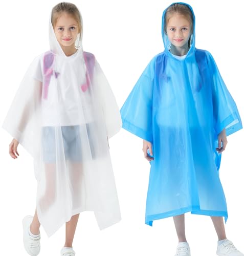 Image of Rain Poncho for Kids(2 Pack) Waterproof Reusable EVA Raincoat One Size Rain Jackets for Children,Boys and Girls