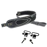 Crazy Horse Buffalo Cowhide Leather Rifle Gun Sling, Padded Handmade Gun Straps(Black + Swivels)