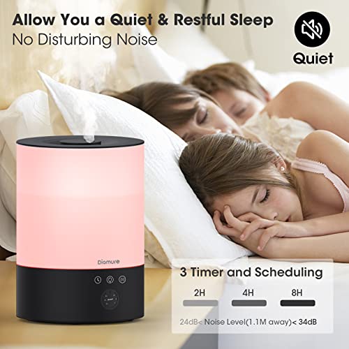 Humidifiers For Bedroom Large Room, Ultrasonic Cool Mist Humidifier Top Fill, 28Db Quiet Baby Air Humidifier With Night Light 7 Color, 28H Diffuser For Plants, Timer, Auto Shut-Off, 2.5L, Black #TOP3