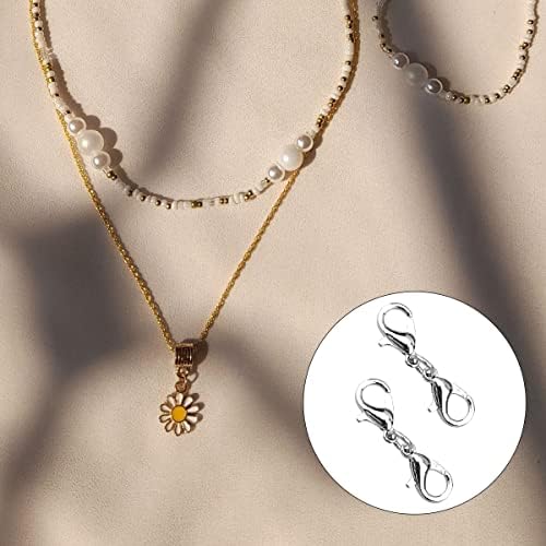 Jagowa 4 Pcs Double Lobster Clasp Extender DIY Handmade Jewelry Accessory Material Double-Ended Lobster Buckle Magnetic Necklace Buckle Extender, for Jewelry Necklace Bracelet (Silver)