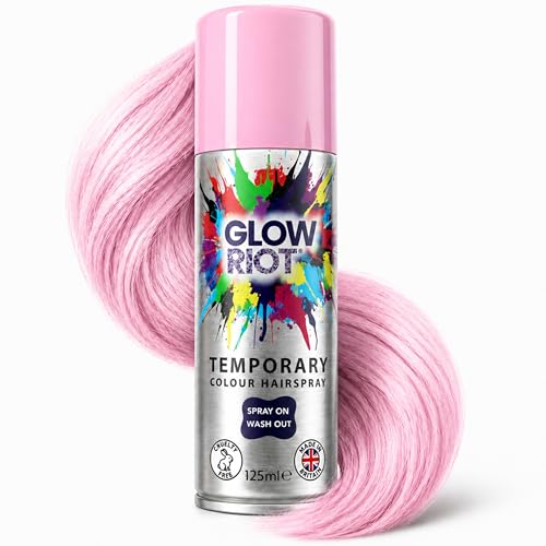 Glow Riot Temporary Colour HairSpray Spray On Wash Out Formula Made in the UK Certified Cruelty Free Skin Hair Clothing and Child Safe (Pastel Pink)
