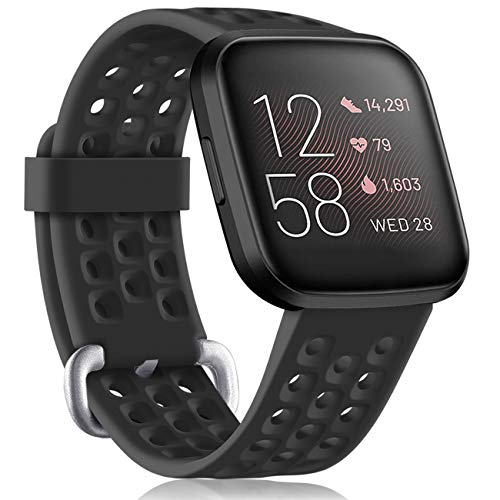 GEAK Compatible with Fitbit Versa 2 Bands for Women Men, Soft Silicone Sport Bands for Fitbit Versa 2/Fitbit Versa Lite SE/Fitbit Versa Smart Watch, Large Black