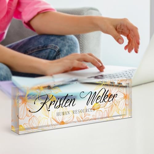 Image of Name Plate for Desk, Desk Name Plate Personalized, Office Decor for Women Men, Acrylic Desktop Accessories, Office Appreciation Gifts for Boss Social Workers Nurse Teacher Employee (White /Gold)