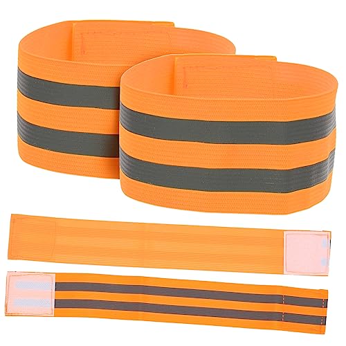 HONMEET 4Pcs High Visibility Reflective Wristbands for Sports Elastic Armbands for Night Running Cycling Hiking User Friendly Safety Straps Bright Orange
