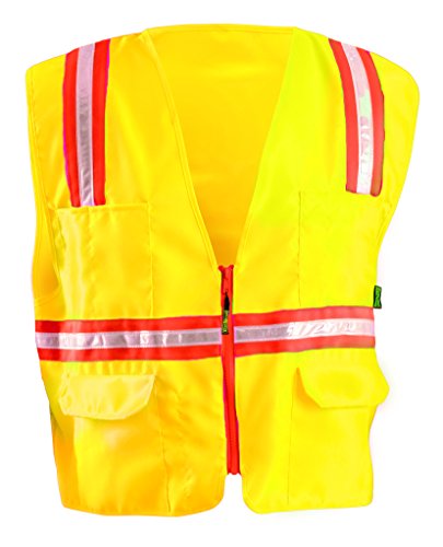OccuNomix LUX-XTRNSM-YL Classic Solid Front Mesh Back Two-Tone Surveyor Vest, Non-ANSI, Large, Yellow (High Visibility)
