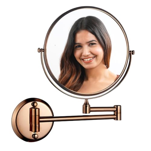 Image of CIPLA PLAST 5 X Shaving Mirror | Round Makeup Mirror | 360 Degree Rotation | Wall Bracket Mirror with Adjustable Frame (Antique Gold)