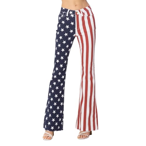 Judy Blue American Flag Print Flare Jeans Red White and Blue Pants 88560