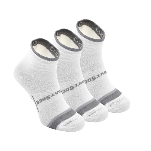 Wrightsock CoolMesh II Quarter - Calcetines para correr para hombre y mujer, ecológicos, antiampollas, fabricados en Estados Unidos, Blanco Gris - Paquete de 3, Small