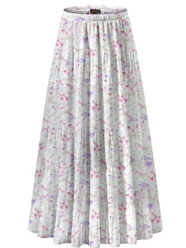 Image of NASHALYLY Women's Chiffon Elastic High Waist Pleated A-Line Flared Maxi Skirts