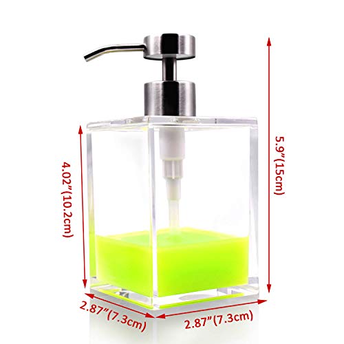 Honjan Clear Acrylic Soap Dispenser, 13.5 Oz Square Lucite Soap Dispenser With Pump (Brushed Nickel) Refillable Hand Soap Liquid Soap Dish Soap #TOP2