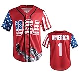 American Flag Shirt USA Baseball Jersey for Men 4th of July USA Shirt Men Short Sleeve Button Jersey (Red, L)