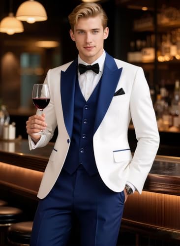 Men's Tuxedo Slim Fit 3 Piece Suits for Men Elegant Wedding Prom Suits One Button Dinner Party Blazer Vest Pants Set2