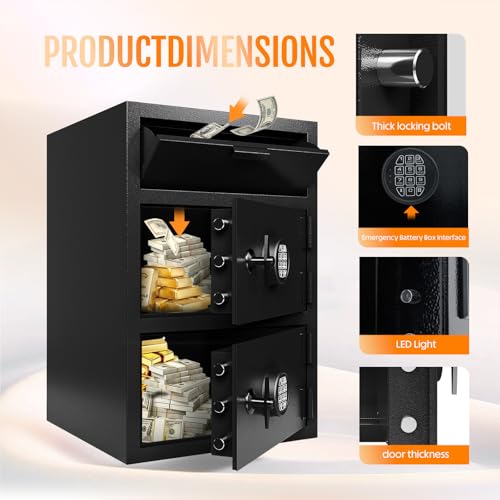 9.5 Cu Ft Extra Large Double Door Fireproof Drop Safe for Business Heavy Duty Safe Box with Drop Slot Anti-Theft Money Drop Box with Lock and Slot Anti-Fishing for Cafe Restaurant Gas Station thumbnail 6
