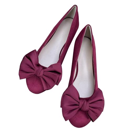 Image of TN TANGNEST Women's Velvet Flats Round Toe Bow Ballet Shoes Comfortable Dressy Slip On Work Flats