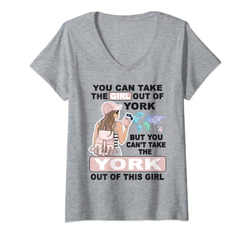 Femme Proud York Girl – Cool Girl from York City T-Shirt avec Col en V