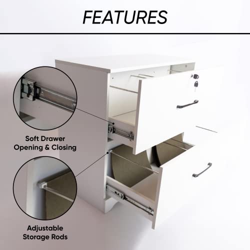 Jra Products File Cabinet With Lock | 2 Drawers Wooden Lateral Storage Filing Cabinet With Anti-Tilt Mechanism With 8 Hanging Bars For Letter, Legal, F4 And A4 Size Files For Home Office White #TOP2