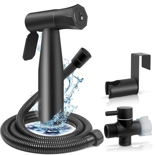 ã€Upgradeã€‘Brass Handheld Bidet Sprayer for Toiletâ€“Premium Stainless Steel Handheld Bidet Attachment for Toilet with 2 Water Adjustment, Perfect for Intimate Care, Cloth Diapers, Toilet Cleaner (Black)
