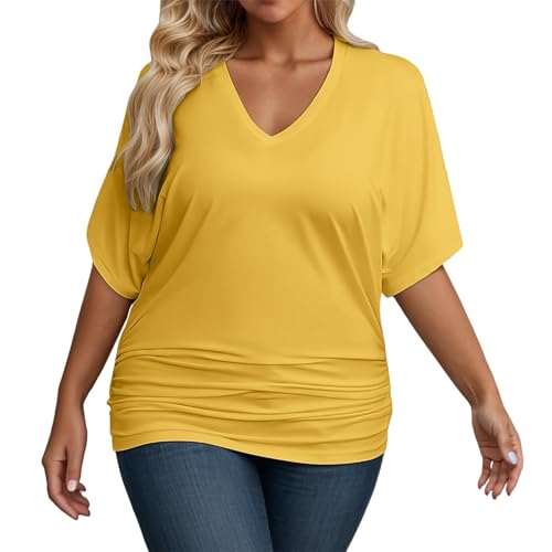 T-shirt grande taille femme col en V vêtement été confortable pour jean