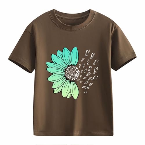 Girls Loose Fit Sunflower Graphic T Shirts Short Sleeve Crewneck Cute Pattern Printed Tops Kids (I-Coffee, 3-4 Years)2