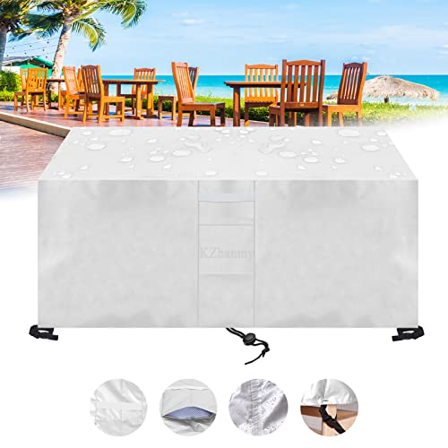 KZhanmy Funda para Muebles de Jardín, Rectangular Funda de Mesa Impermeable 420D Oxford Protección contra el Polvo y Los Rayos UV Cubierta de Mesa -Silver|| 180x120x120cm/71x47x47in Cover