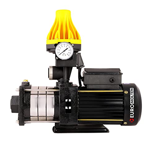 EUROMOLTEN 1Hp Water Pressure Booster Pumps with Automatic Pump Controller for Bathroom, Shower & Home Use, SS Impeller & Diffuser, Made of 100% Copper Windings(4 Bathrooms + Kitchen)