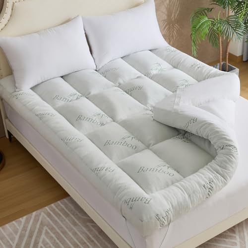 Image of WhatsBedding 5 Inch Memory Foam Mattress Topper King Size for Back Pain Relief, Cooling Bamboo Viscose Air Layer, Supportive Pillow Top Mattress Topper