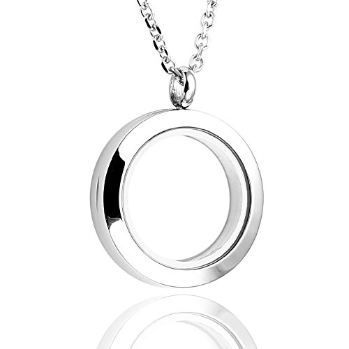 Zysta Schmuck Herren Damen Edelstah Glatt Floating Charms Sandstrahl Medaillon Locket Anhänger Halskette Unisex Kette (Rund 25mm)