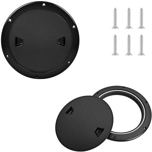 Xpokcai 1 Pcs 4 Inch Boat Round Deck Plate Inspection Hatch，Deck Plates for Boats，Non-Slip Boat Hatch, Suitable for Ships, RV, Outdoor Facilities, ABS Black Plastic (1, Black-4IN)