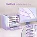 SUPEASY Desk Organizer with File Holder, 5-Tier Mesh Paper Letter Tray Organizer with Pen Holder and Drawer, Desktop Organizer and Storage with 3 Tilted File Sorter for Office Supplies, Purple