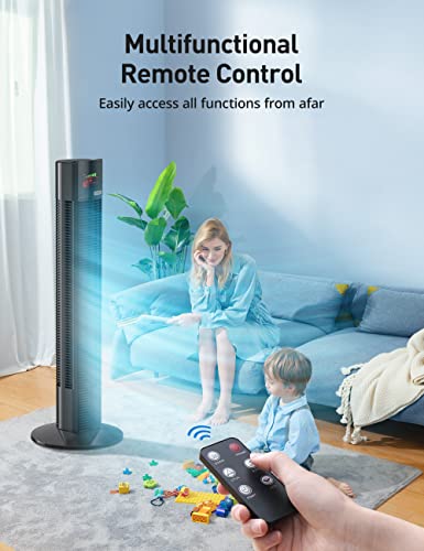 Mirdred Tower Fan With Remote, 36” Bladeless Fan, 70° Oscillating Fan For Bedroom, 3 Speeds, 3 Modes, 12H Timer, Led Display, Quiet Cooling Standing Floor Fans For Home Living Room Office, Black #TOP4