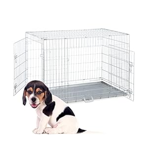 Relaxdays Hundekäfig, zuhause & Auto, HBT: 82 x 121 x 76 cm, Faltbare Hundebox mit Boden, 2 Türen, Griff, Stahl, Silber