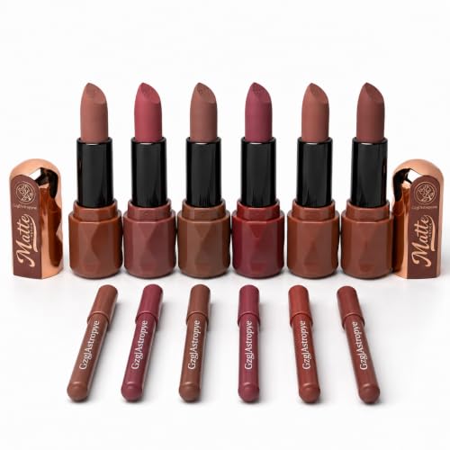 Image of GzglAstropyne 6 Sets Matte Lipstick and Lip Liner Set for Women, 2 in 1 Long Lasting Lip Colour Kit with Lip Liner Pencils, Smooth Matte Lip Makeup Set for Daily, Date and Party Looks