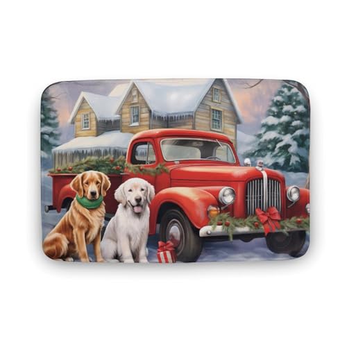 Christmas Red Truck Dog House Coral Velvet Rugs Non-Slip Bathroom Rugs Soft Kitchen Rug Floor Carpet for Home Decor 15.7