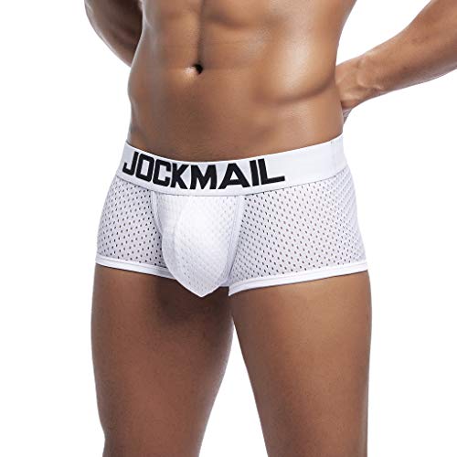 Men Underwear Breathable Modal Microfiber Soft Trunks Covered Band Long Boxers Briefs Mid Waist Plain/Print White Large