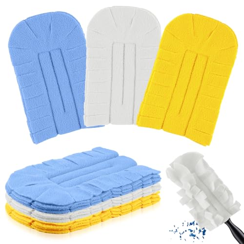 Image of Zubebe 3 Pcs Reusable Duster Refills Fleece,White, Blue, Yellow | Soft Polyester Fiber Flat Duster Refill Multi Surface Washable Cleaning Pad Tools for Home, Blinds, Car, Pet, Furniture, Fans
