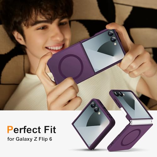 Image of ORETECH Magnetic for Samsung Galaxy Z Flip 7 Case, with [2 x Screen Protector] Translucent Back Non-Slip Hard PC Shockproof Bumper Protective Case for Samsung Z Flip 7 - Deep Purple