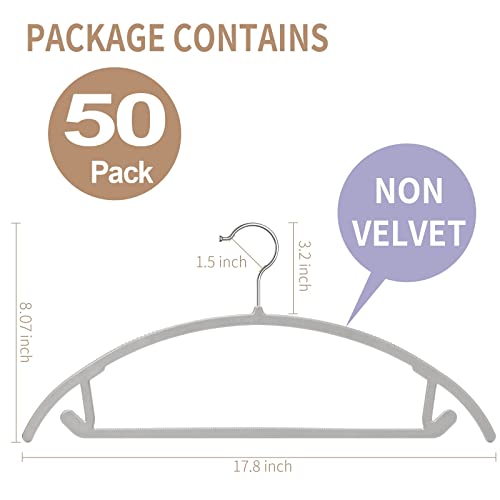Timmy Plastic Hangers 50Pack No Shoulder Bump Suit Hangers - Chrome Hooks,Non Slip Space Saving Clothes Hangers, Heavyduty,Rounded Hangers For Sweaters,Coat,Jackets,Pants,Shirts,Dresses Grey Hangers #TOP1
