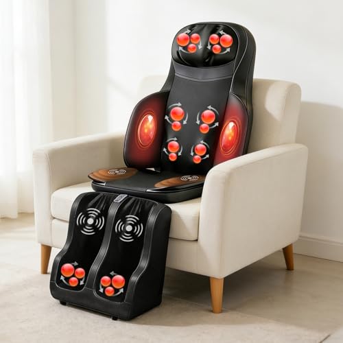 Full Body Massage Mat for Neck Back Foot Calf with Heatand Vibration, Massager Chair Pad with Deep-Kneading.Nodes, Portable Seat Massager for Relaxation, HomeOffice Use, Gifts for Familes Friends