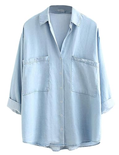 Yimoon Womens Denim Shirts Chambray Button Down Jean Shirt Denim Tencel 3/4 Sleeve Tops