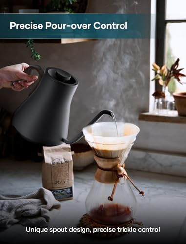 Image of INTASTING Gooseneck Electric Kettle with 1℉ Temperature Control, 0.9 Liter | Fast Heating, Stainless Steel Interior, for Pour Over Coffee, Tea & Boiling Water, Keep Warm, Auto Shut-Off, Matte Black
