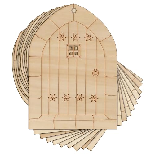 Holztüren im Gothic Stil C, 3 mm, Sperrholz, Gebäudearchitektur (5 x 3,5 cm, oberes Mittelloch) 10 Stück