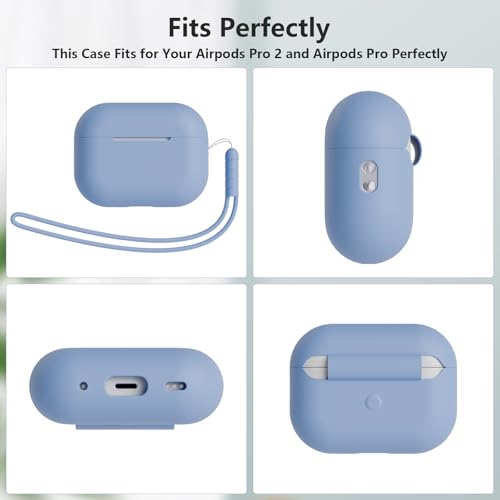 KOKOKA Case Cover Compatible for AirPods Pro 2 (2023/2022/2019) with Cleaner Kit and Lanyard, Soft Silicone Shock Absorbing Protective Case for AirPods Pro 2nd/1st Generation, Sky Blue - Image 5