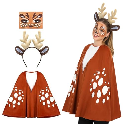 Costume de chevreuil femme cape de renne serre-tête pour fête à thème