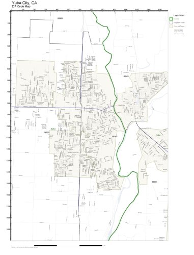 ZIP Code Wall Map of Yuba City, CA ZIP Code Map Laminated
