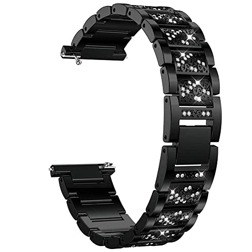 Lamshaw 18mm 20mm 22mm Bling Watch Bands, Quick Release Women Jewelry Bling Diamond Metal Dressy Strap Adjustable Replacement Strap Accessories Sports Band for Men Women (20mm, Black) by Lamshaw - Used condition - US$14.56