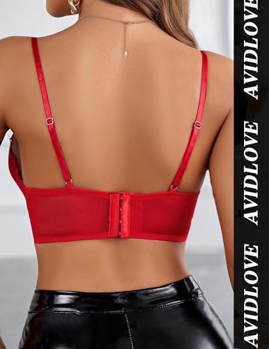 Avidlove Bralette Wireless Lace Camisole V-Neck Double-Layered Y2K Crop Top3