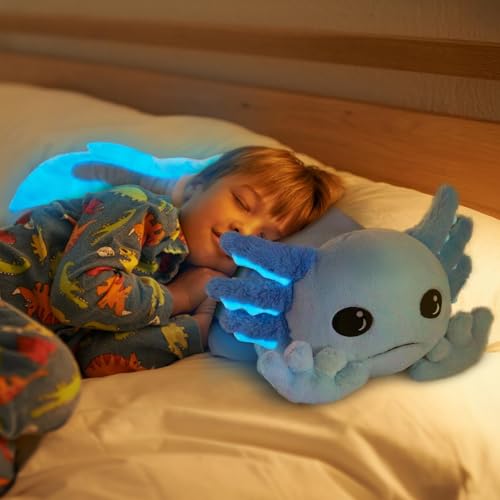 Image of MaoGoLan 5 Pcs Axolotl Stuffed Animal with 4 Babies, 31.5 inch, Blue | Glow in The Dark Axolotl Plush Pillow for Girl Boy Kid, Soft Long Salamander Plushies for Birthday Gift Baby Shower Decor,