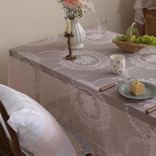 Nappe de Table Rustique en Dentelle Rose à Fleurs 140 x 100 cm - 4